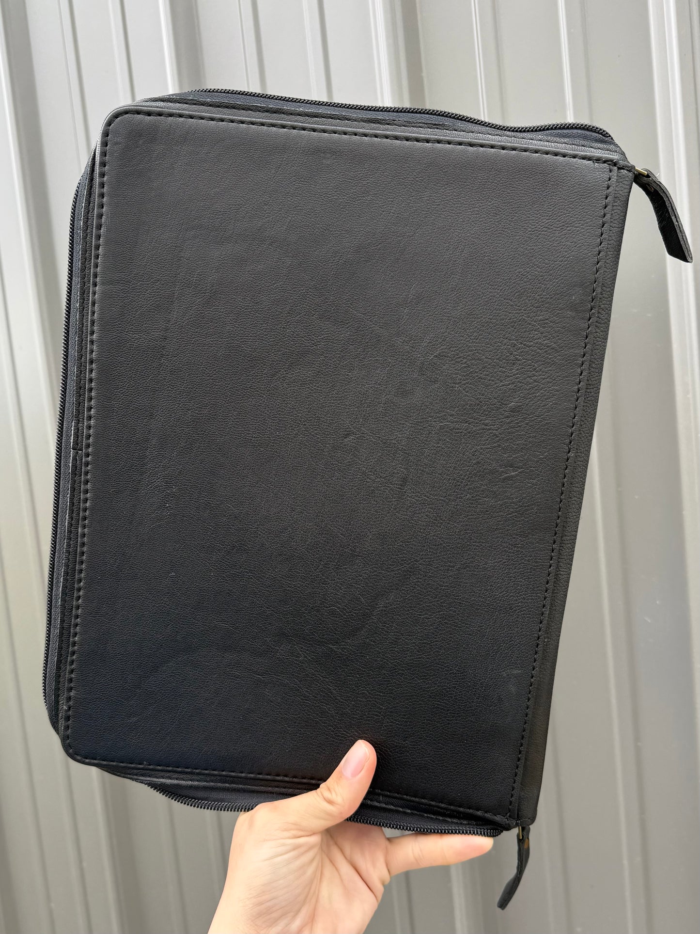 Black Tooled Leather Binder Planner Tooled Leather Cowhide with Crossbody Strap