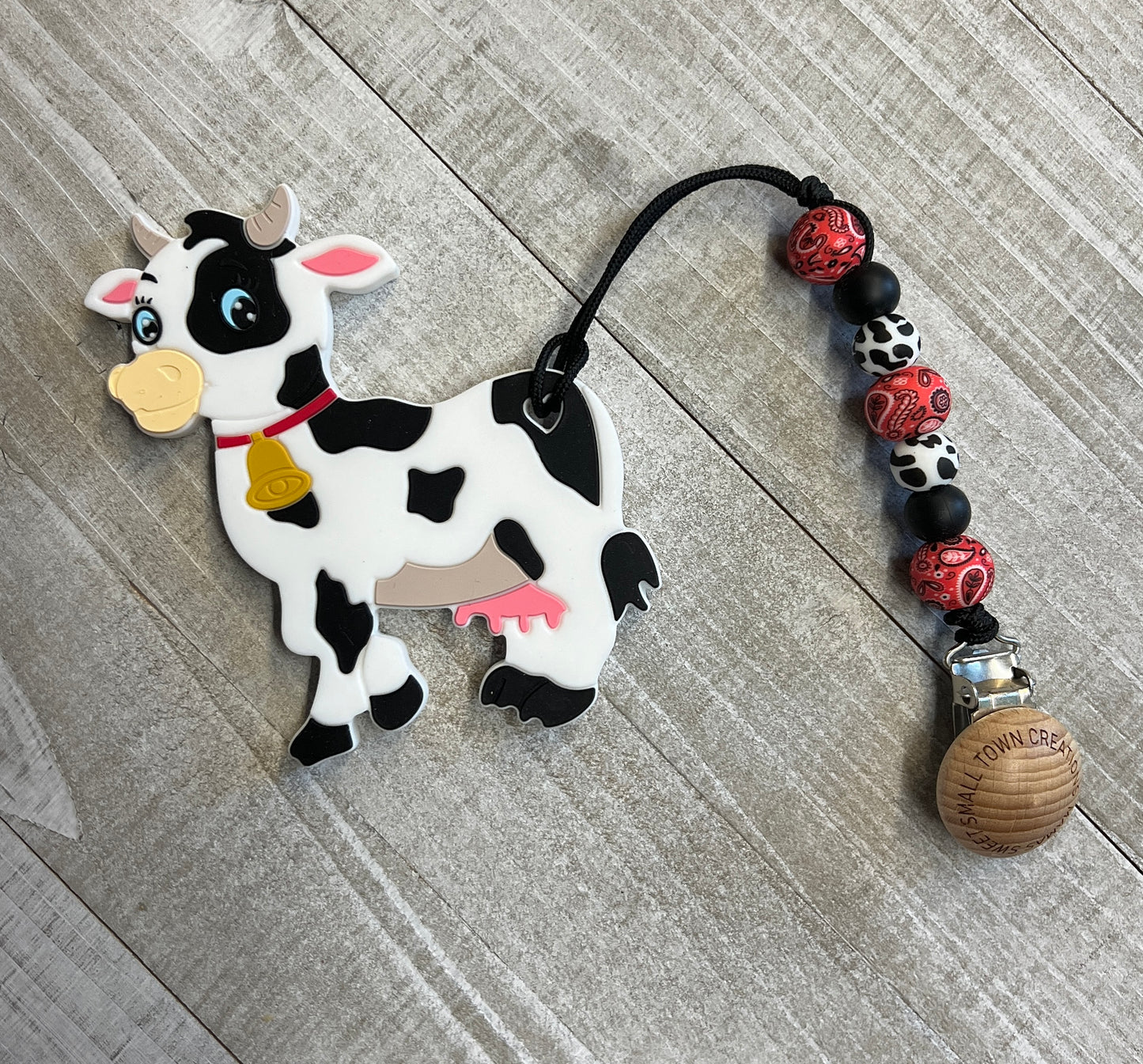 Red Bandana Holstein Cow Teether Set
