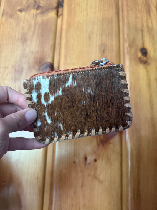 Turquoise Leaf Tooled Leather Coin Purse with cowhide backing