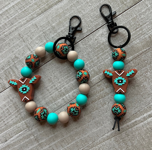 Rust Aztec Turquoise Keychain Set