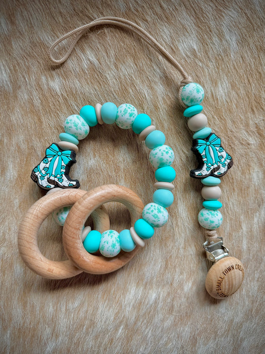 Dainty Floral Turquoise Boot Teether Set