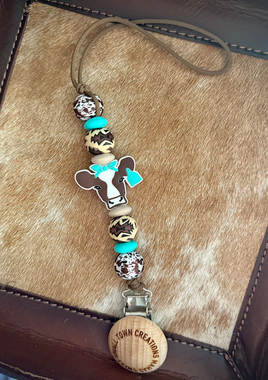 Brown Cow Bandanna Brown Aztec Pacifier Holder