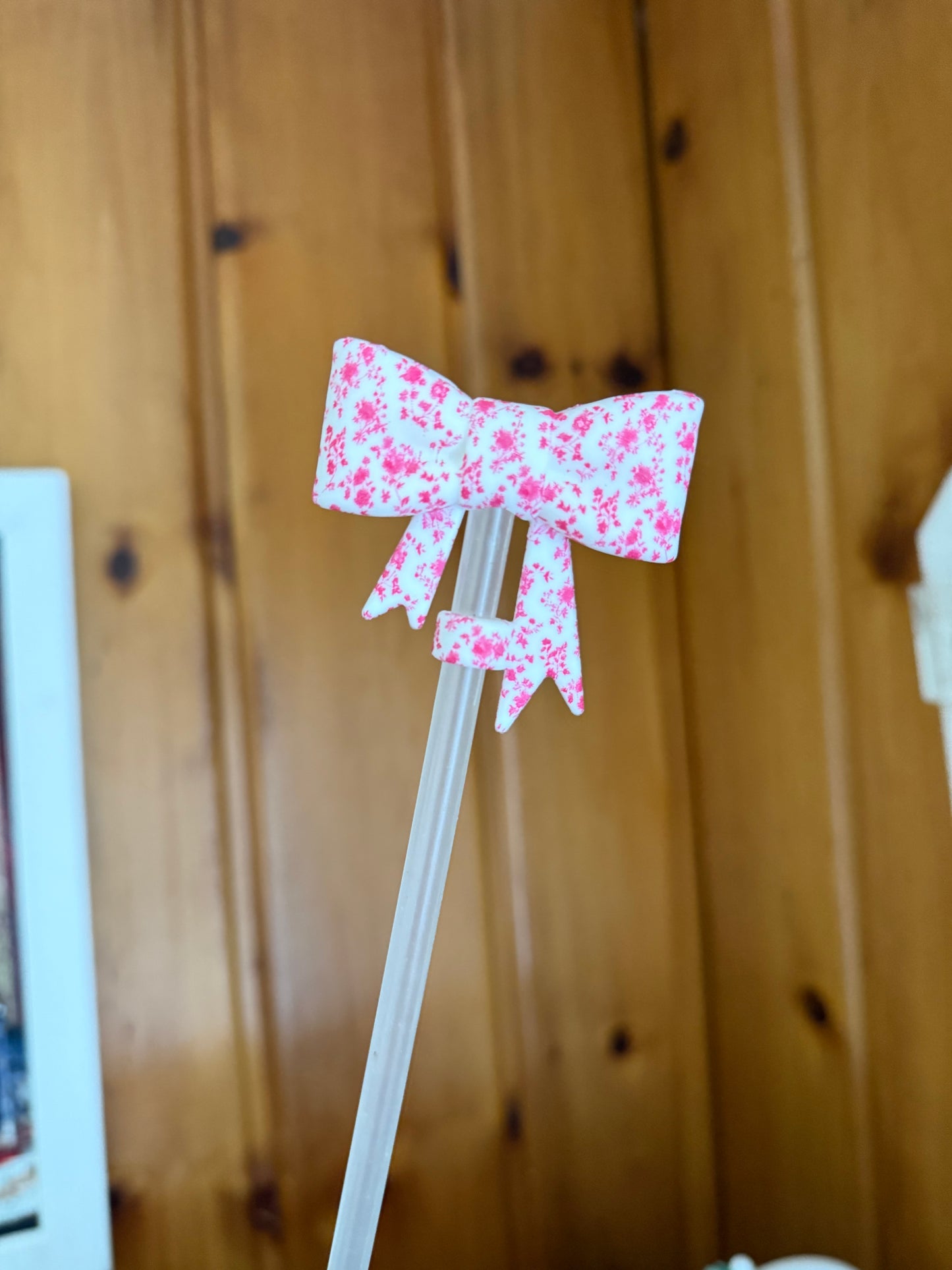 Dainty Bright Pink Floral Bow Straw Topper