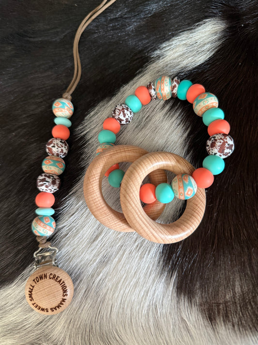 Beige Aztec Coral/Turquoise Brown Cow
