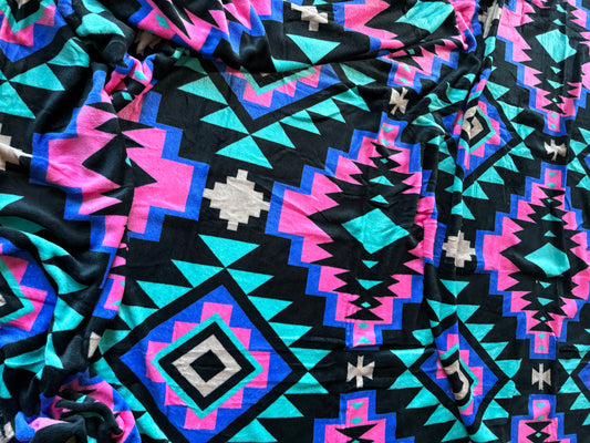 Pink/ Turquoise Black Aztec Thin Twin Size Blanket
