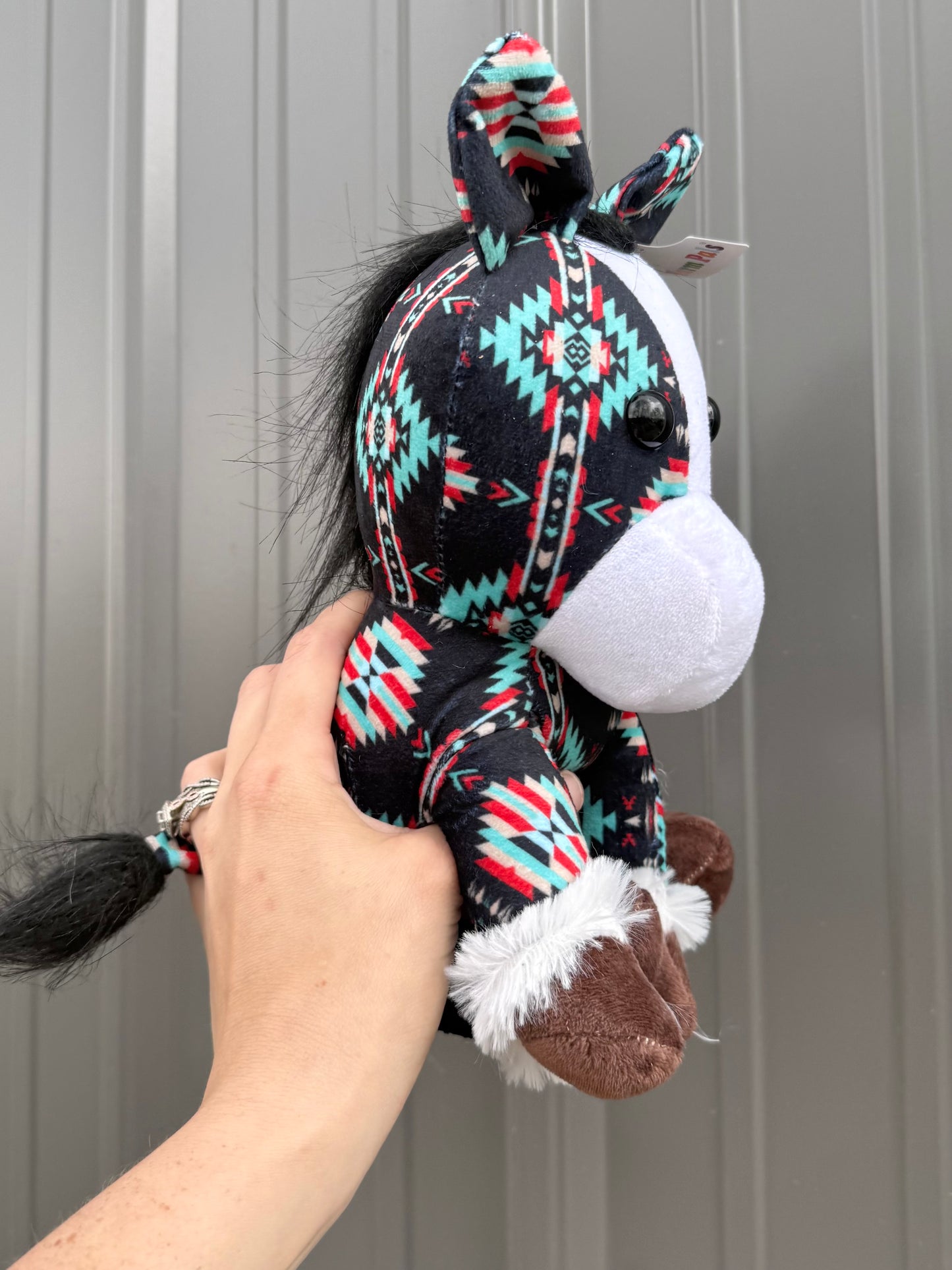 Black Aztec Turquoise Red Horse Plushie