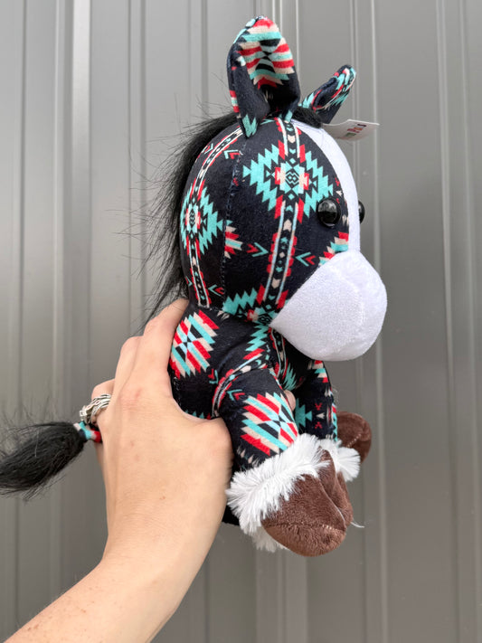 Black Aztec Turquoise Red Horse Plushie