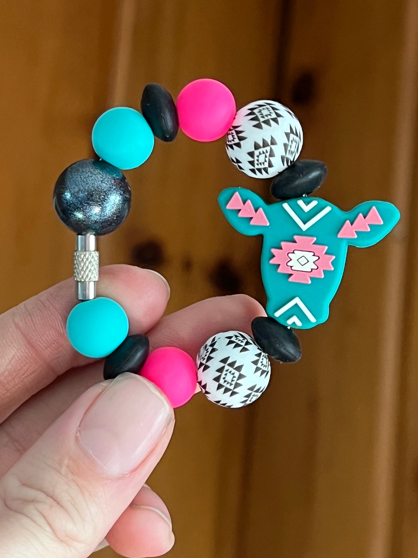 Turquoise Pink Aztec Cow Tumbler Cup Charm