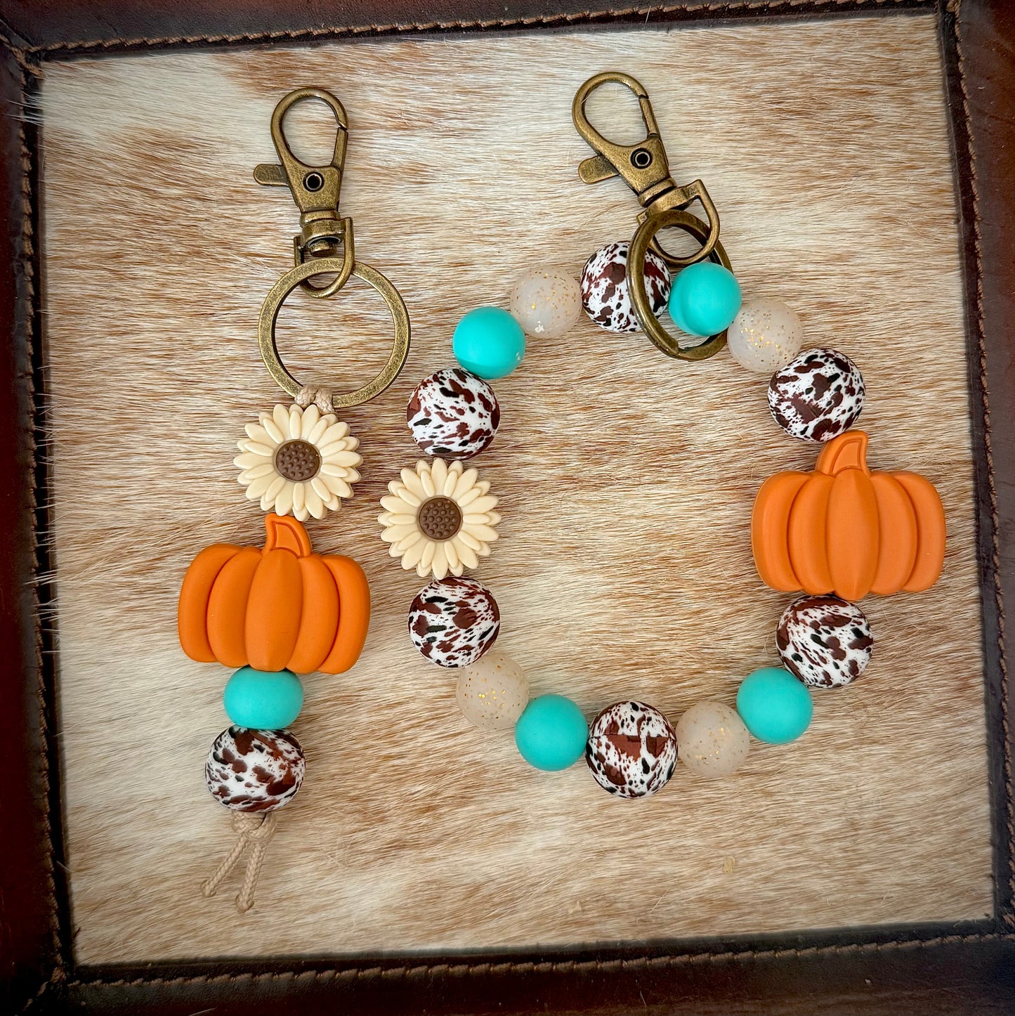 Brown Cow Pumpkin Keychain Set
