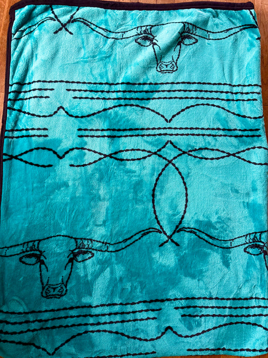 Turquoise Long Horn Super Plush Thick Twin Blanket