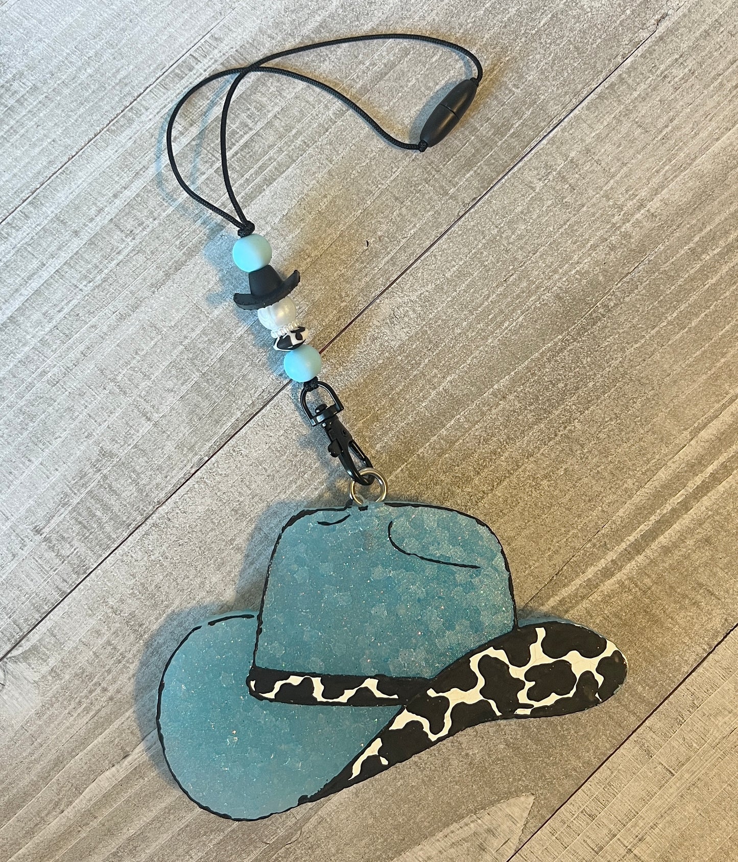 Baby Blue Cow Print Cowboy Hat Freshie Set