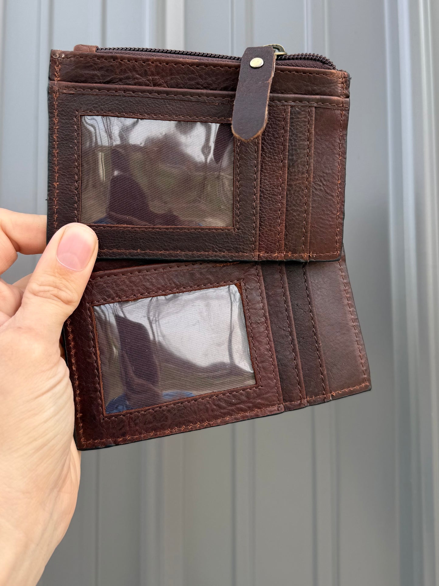 Tooled Leather Cowhide Zipper Pouch with Card Slots