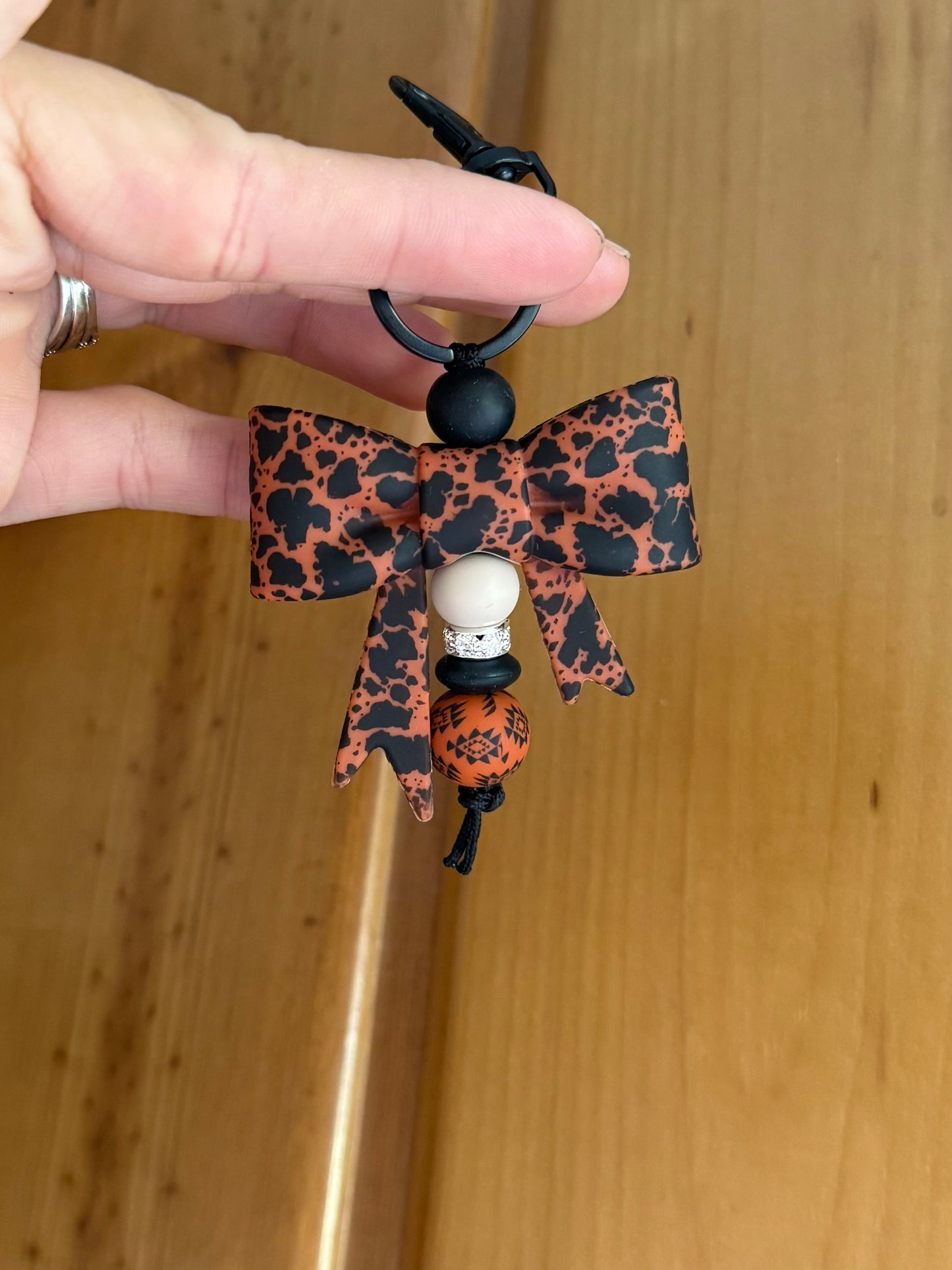 Rust Aztec Cowhide Bow Keychain