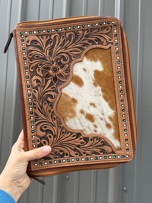Brown Tooled Leather Binder Planner Tooled Leather Cowhide