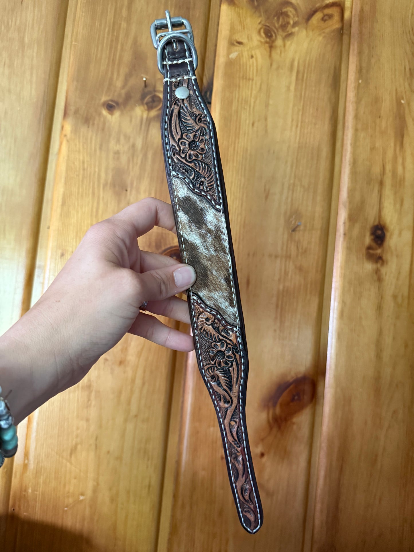Genuine Tooled Leather & Cowhide Dog Collar