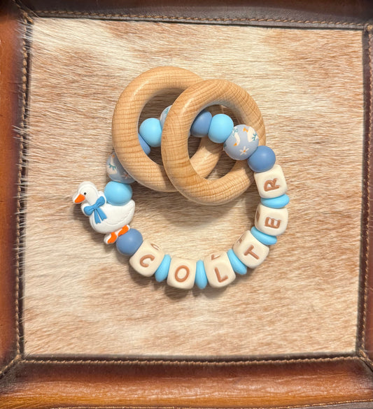 Silly Goose Teether Rattle with Name