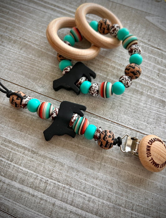 Neutral Serape Brown Cowhide Teether Bundle