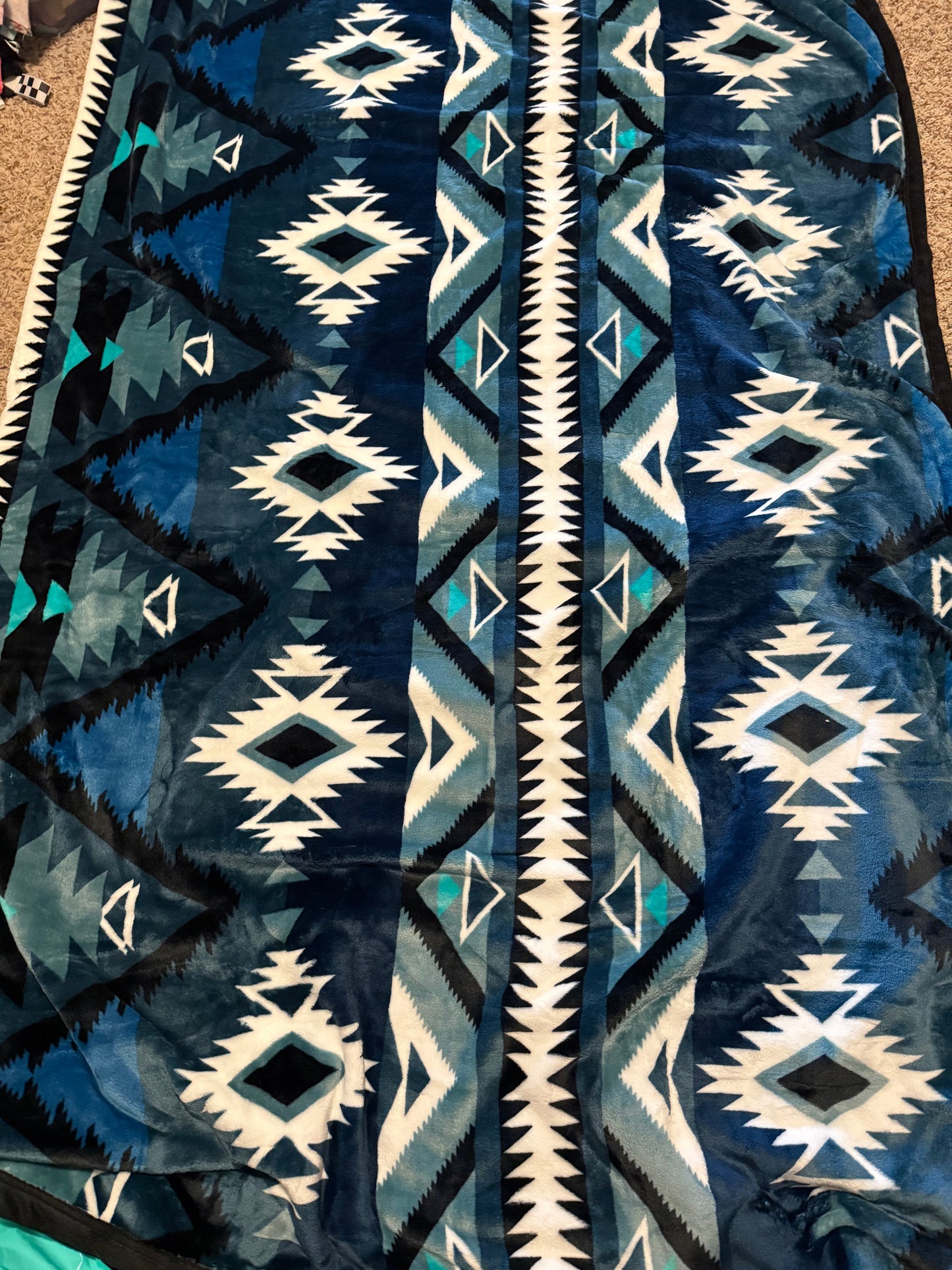 Blue /Aqua Aztec King Size Super Plush Blanket