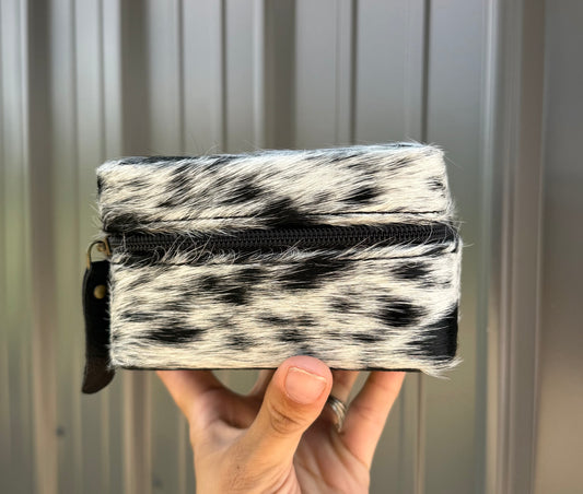 Black Speckled Cowhide Square Jewelry Zipper Box
