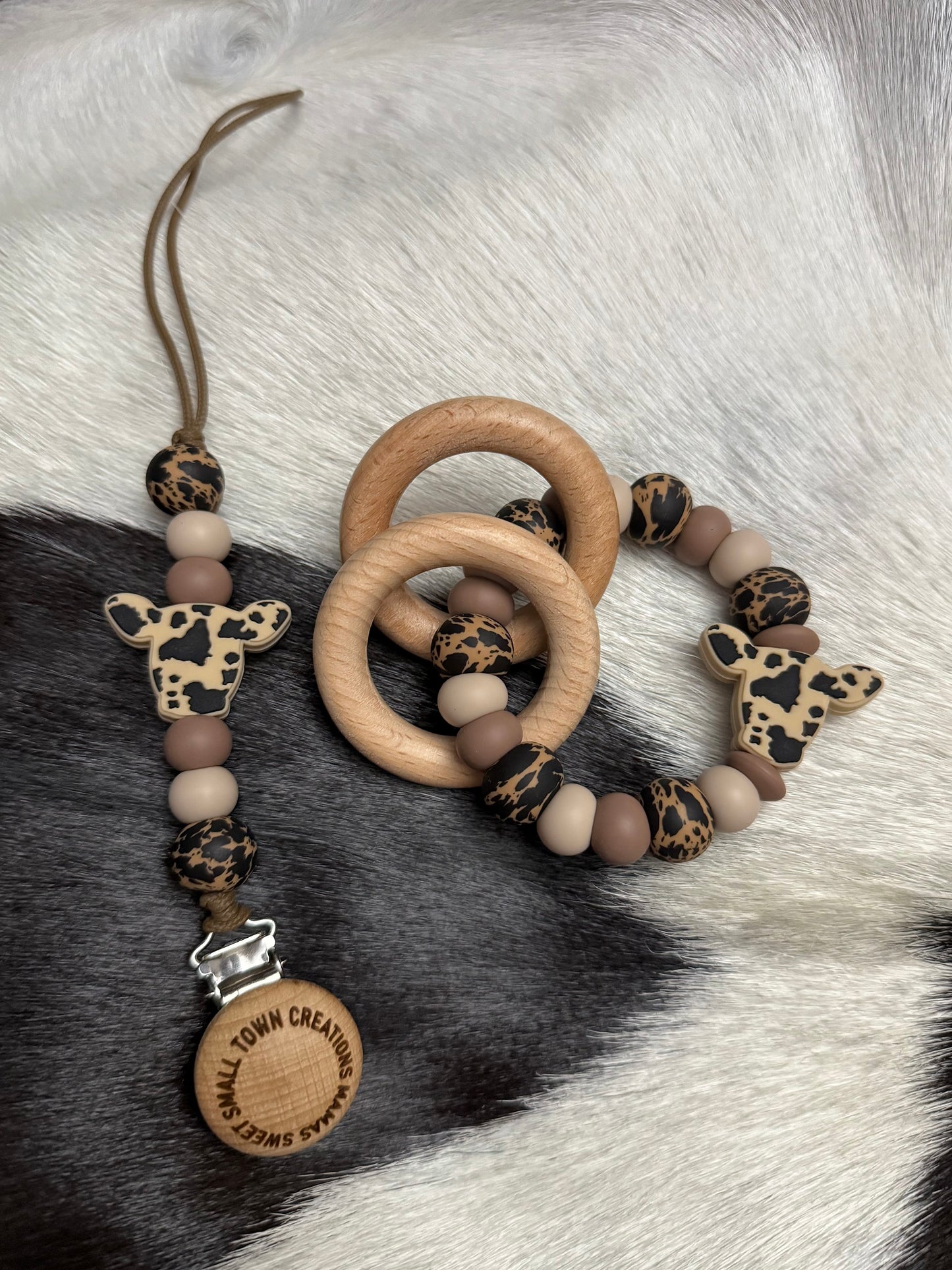 Brown/Black Cowhide Teether Set