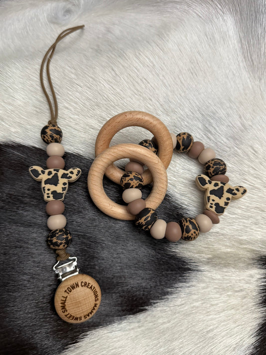 Brown/Black Cowhide Teether Set