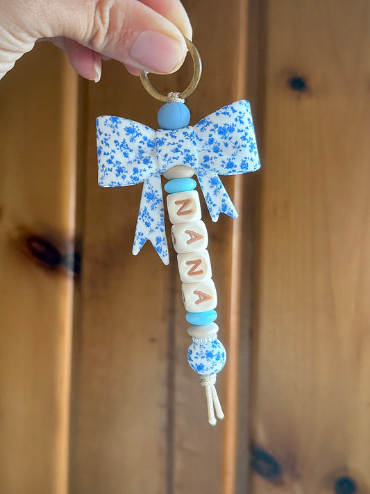 Blue Dainty Floral Bow Nana Keychain