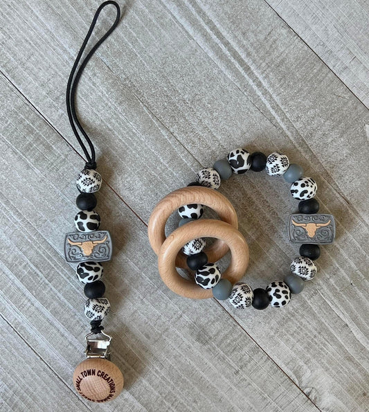 White Aztec Belt Buckle Teether Set