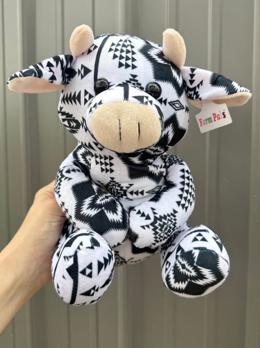 Black & White Aztec Sitting Cow Plushie