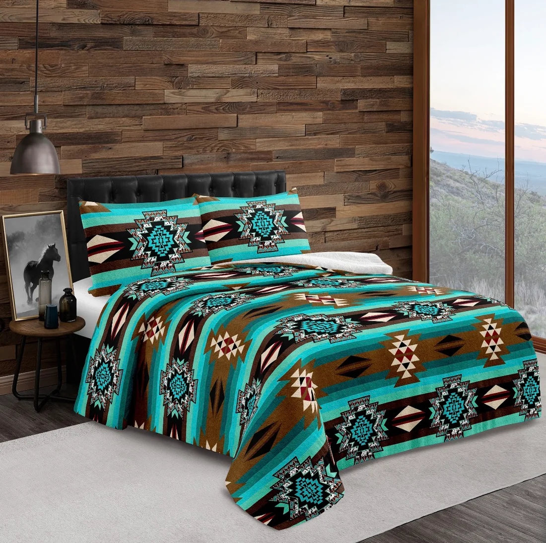 Turquoise Aztec Sherpa Bedding Set