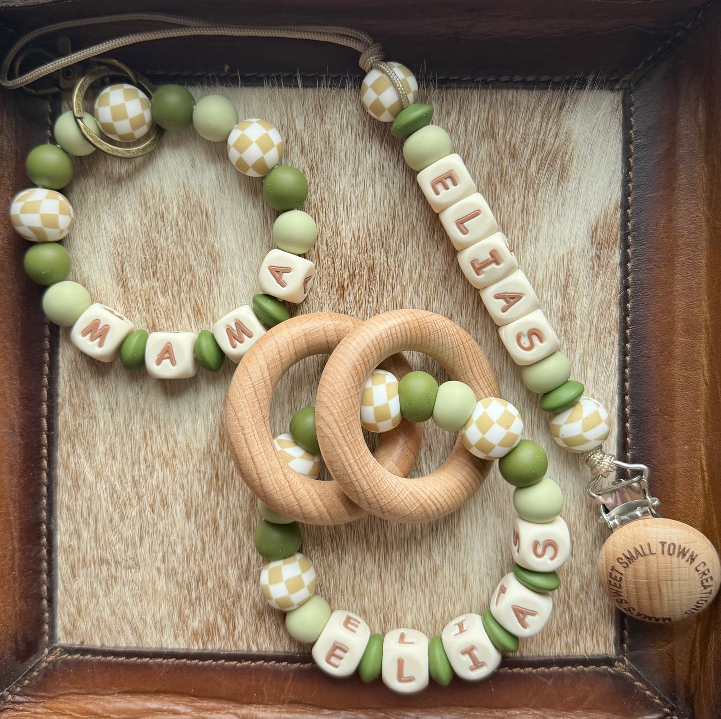 Tan Check Green Custom Name