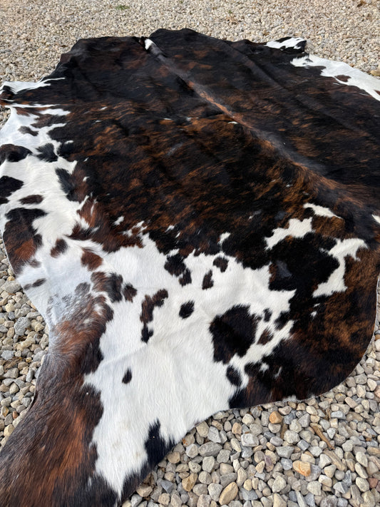 Tri- Color Brindle Genuine Jumbo Cowhide Rug #27
