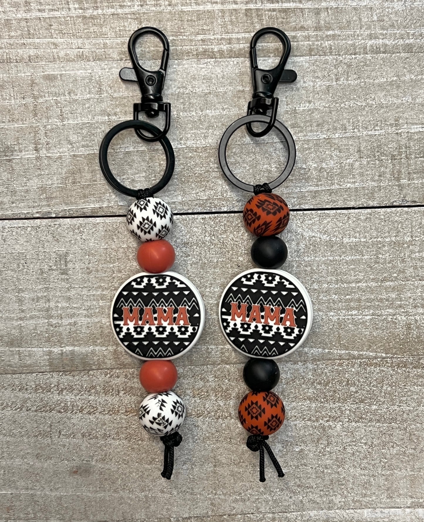 White/Rust Aztec Tooled Mama Keychain
