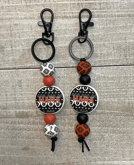 White/Rust Aztec Tooled Mama Keychain