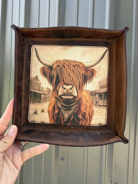 Genuine Brown Highland Cow Leather Tray