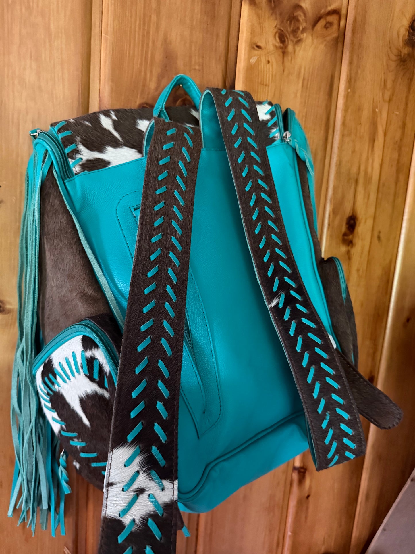 Genuine Turquoise Cowhide Backpack / Diaper Bag