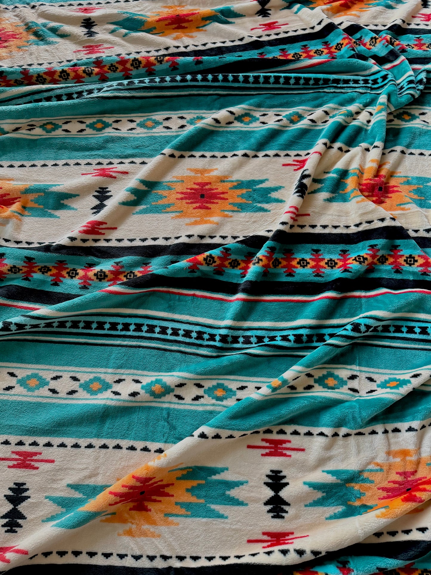 Vintage Aztec Turquoise Yellow King Size Super Plush Blanket