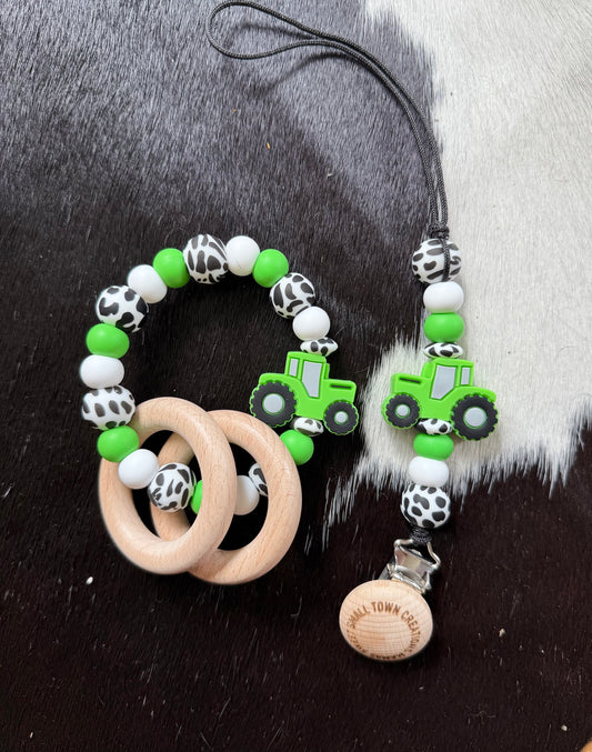 Green Tractor Teether Set