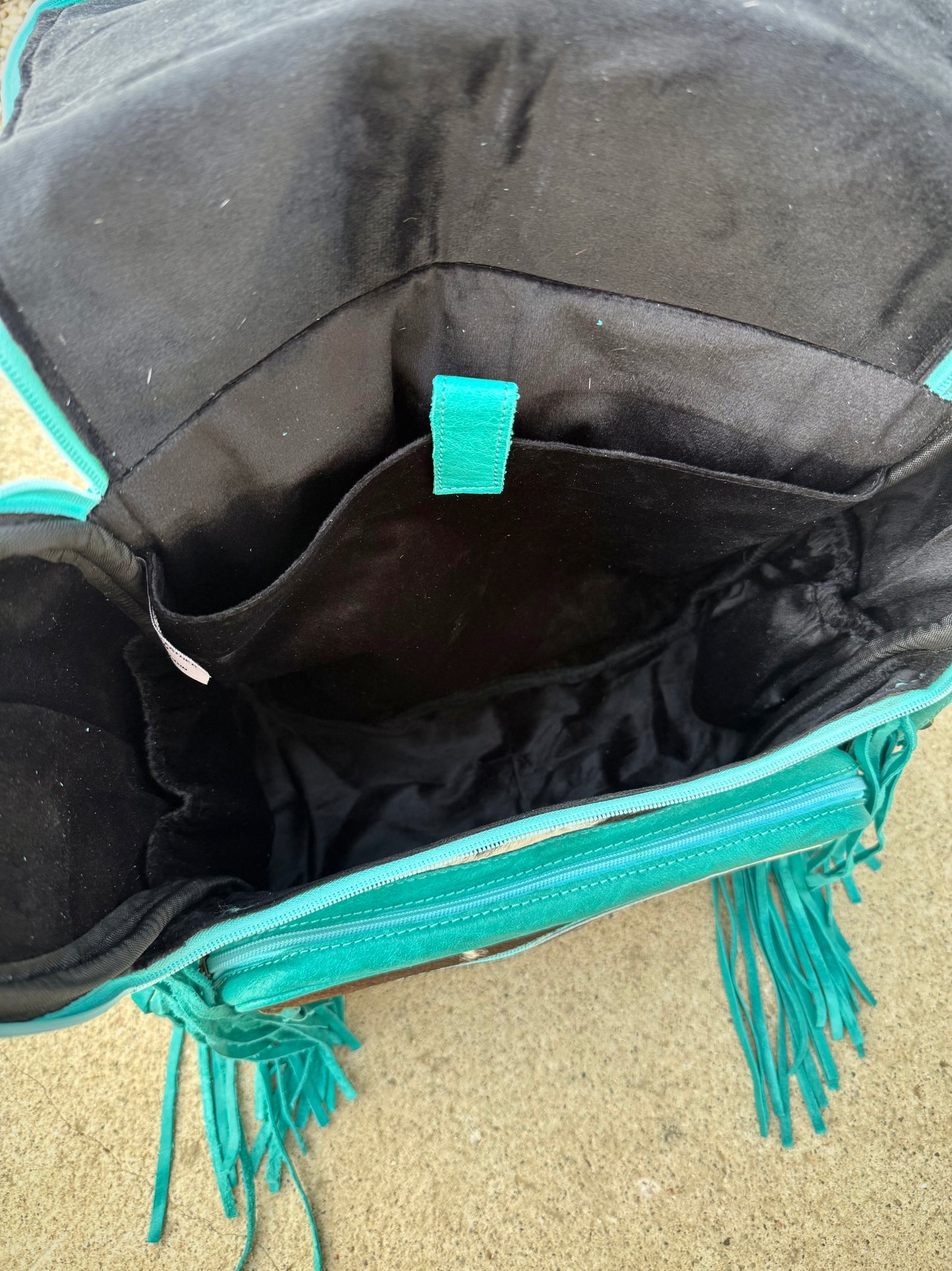 Turquoise Leather Cowhide Backpack / Diaper Bag