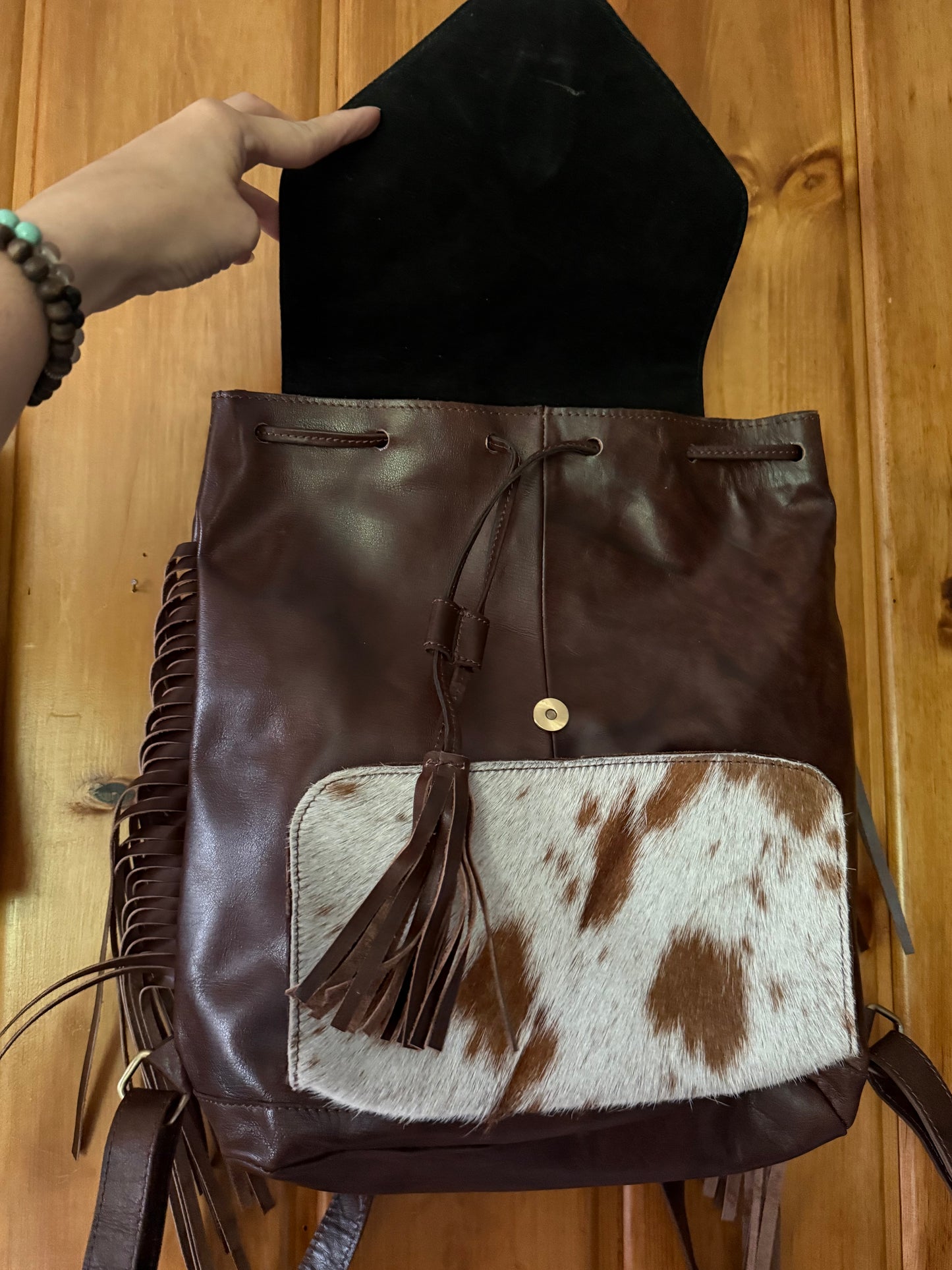 Genuine Tooled Leathr Cowhide Backpack / Diaper Bag