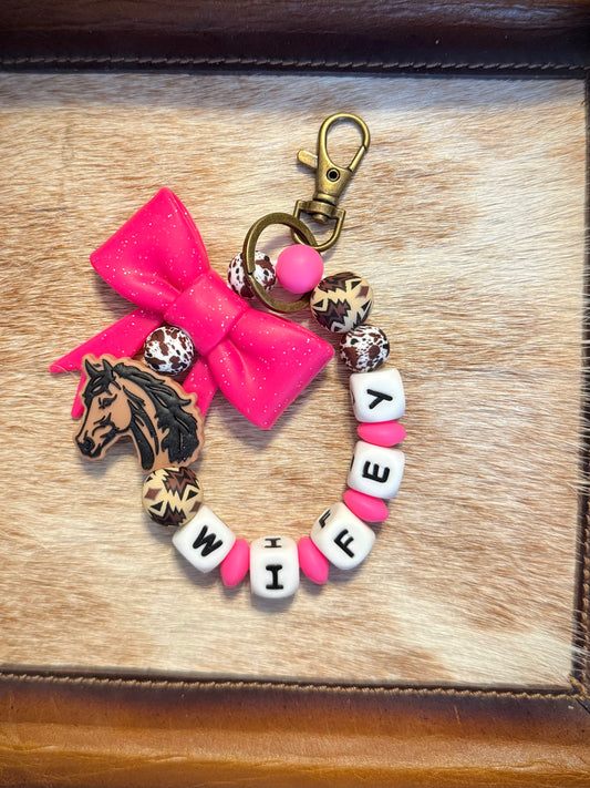 Pink Glitter Bow WIFEY Horse Aztec Wristlet
