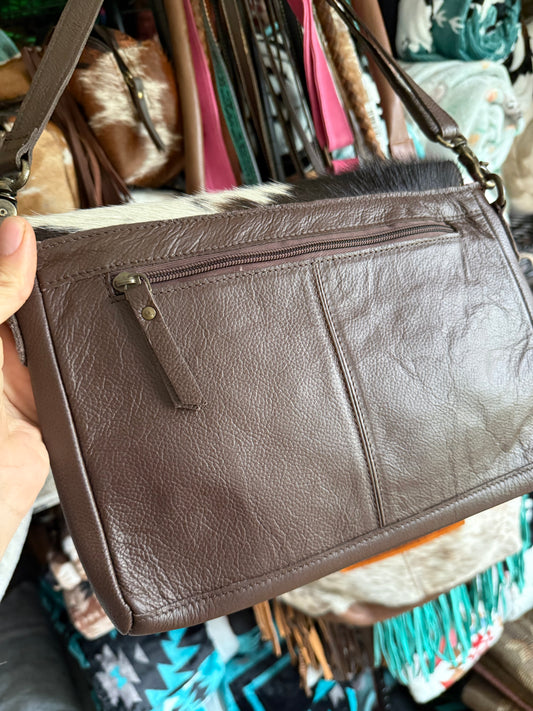 Cowhide Tooled Leather Crossbody Purse Bag