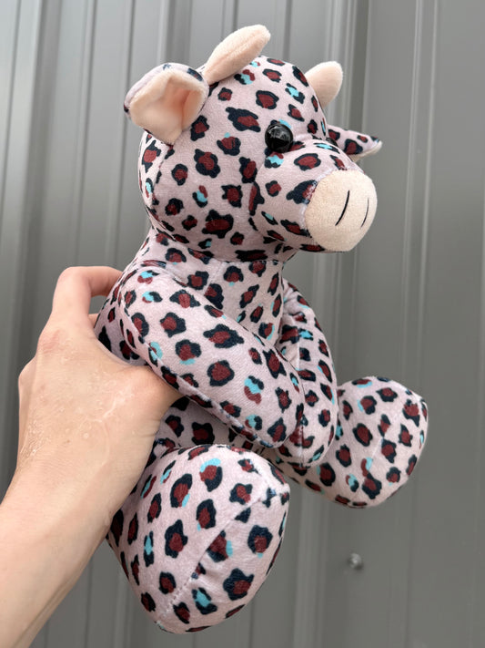 Beige Cheetah with Turquoise Sitting Cow Plushie
