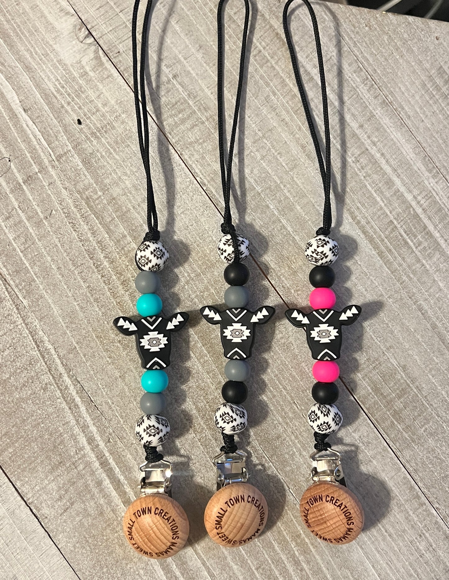 Black Aztec Cow Pacifier Holder