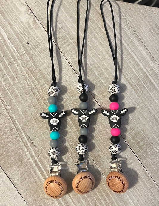 Black Aztec Cow Pacifier Holder