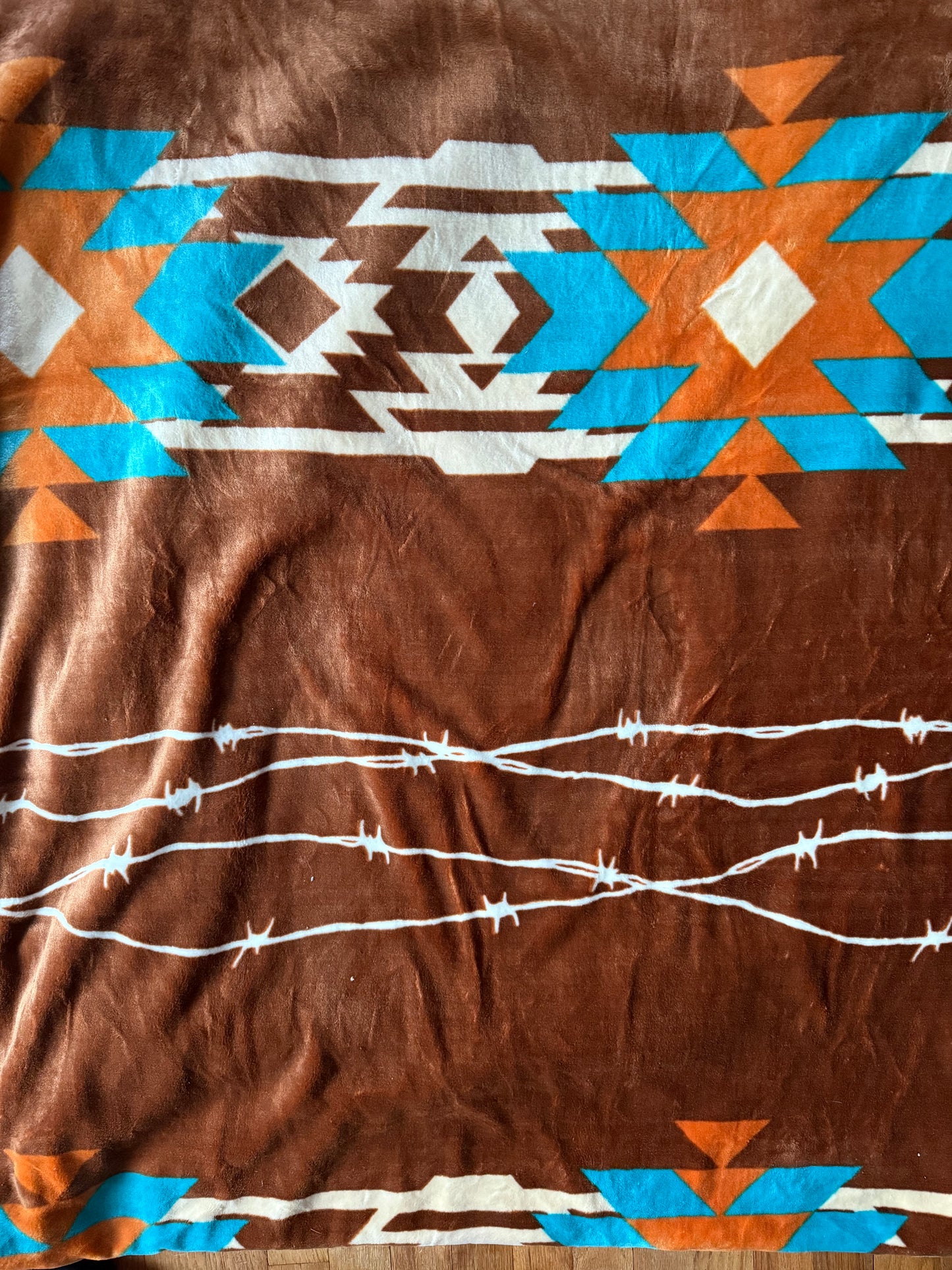 Brown Orange Turquoise Aztec King Size Super Plush Blanket