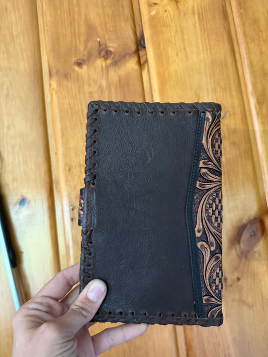 Genuine Cowhide and Tooled leather checkbook Wallet
