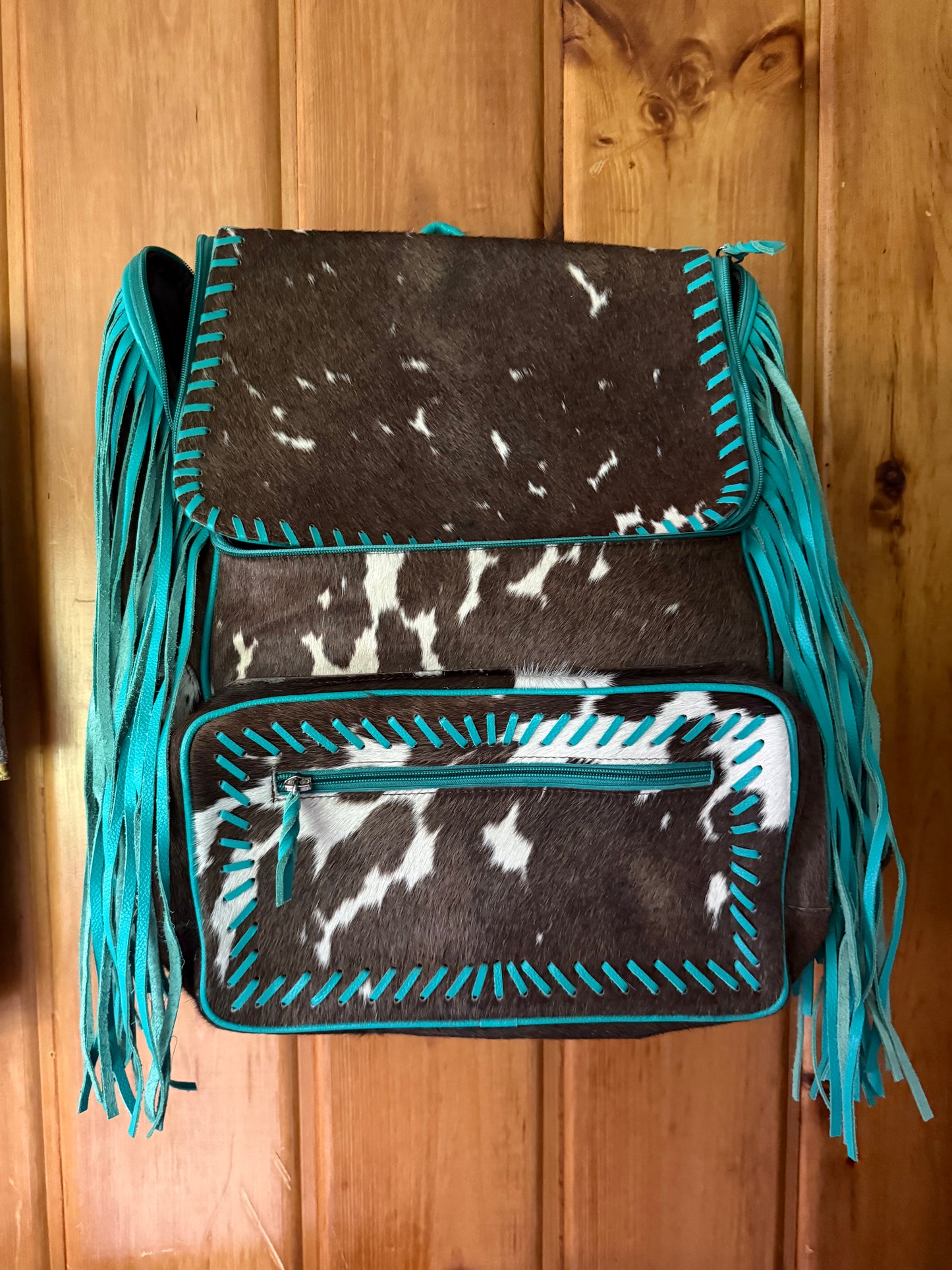 Genuine Turquoise Cowhide Backpack / Diaper Bag