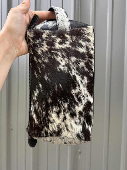 Black Cowhide Makeup Cosmetic Bag