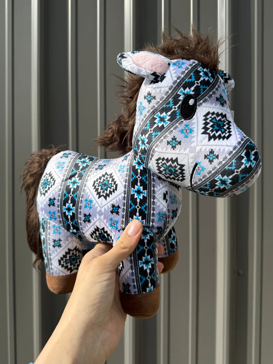 Blue / Black/ White Aztec Horse Plushie