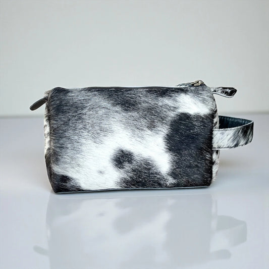 All Black Cowhide Makeup Cosmetic Bag
